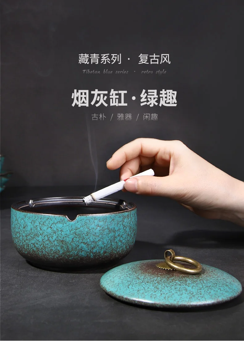 

Retro Ceramic Ashtray Personality Living Room Luxury Portable Round Creative Ashtray Office Popielniczka Home Decoration DG50A