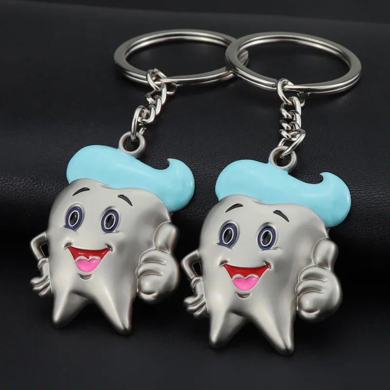 

VENIWAY Cartoon Teeth Keychain Dentist Decoration Key Chains Metal Tooth Model Shape Key Rings Dental Clinic Gift