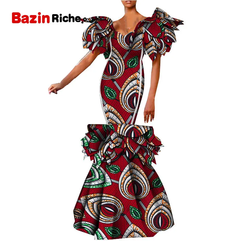 Женские вечерние платья в африканском стиле с бусинами и лепестками