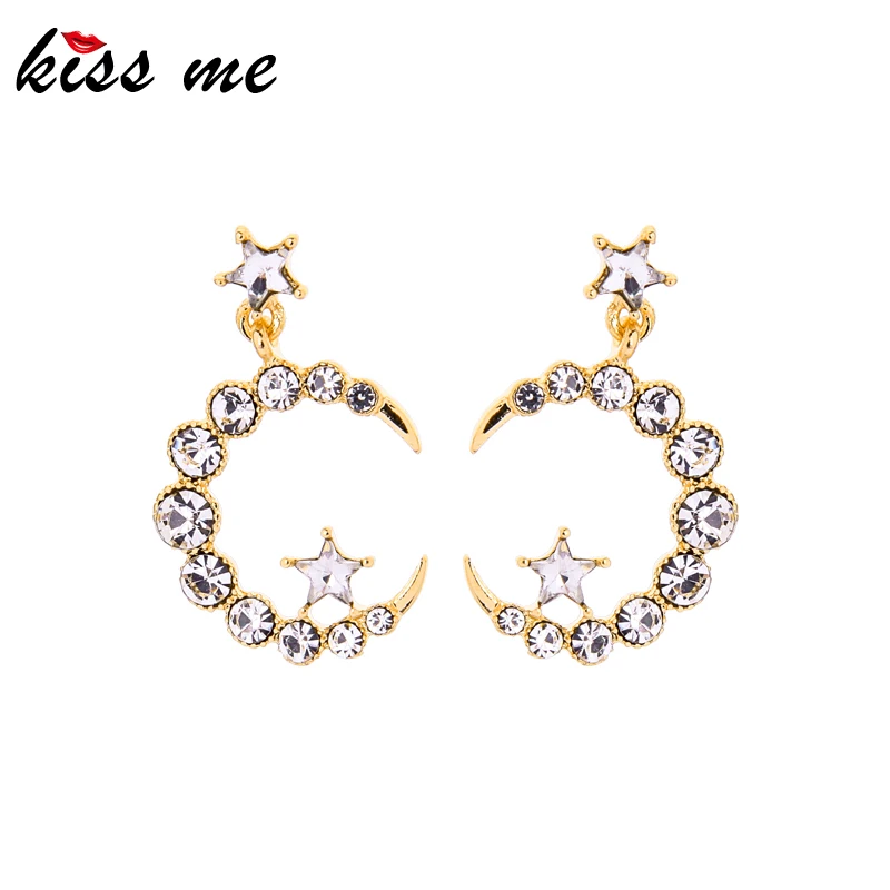 Kissme Роскошные Кристаллы Луна и звезда Висячие серьги для женщин Подарки Золотой