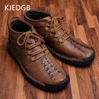 Мужские кожаные ботинки KJEDGB, Черные Теплые ботильоны, обувь для снега, большие размеры 39-48, Осень-зима 2019