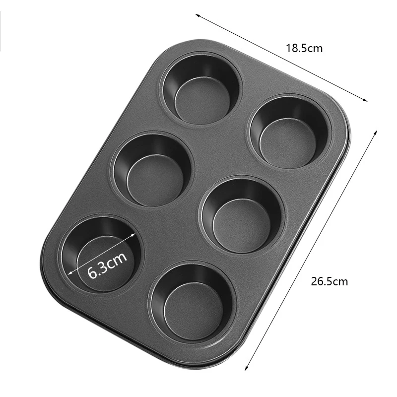 

6 Hole Cupcake Pan Carbon Steel Non-Stick Cake Pans Mini Round Muffin Cookies Baking Tray Mould DIY Kitchen Baking Tools
