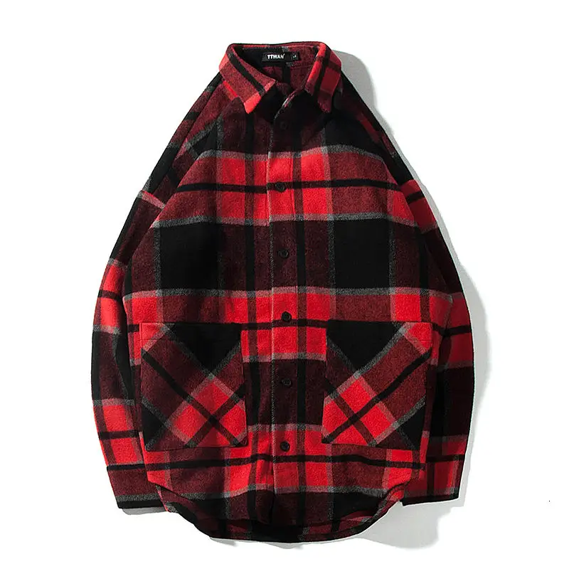 

Korean Plaid Coat Men's Fashion Retro Casual Woolen Jacket Men Streetwear Wild Loose Autumn Woolen Coat Mens Overcoat M-2XL
