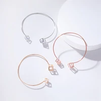simple metal square bracelet temperament ladies zircon geometric opening bracelet