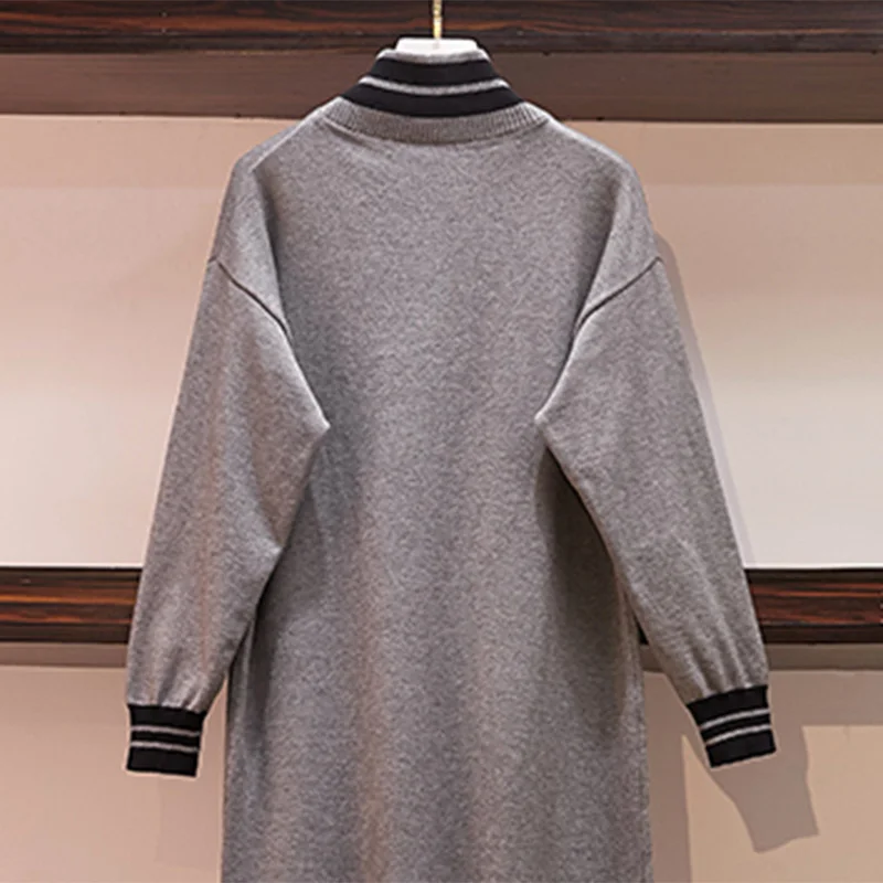 Осенне-зимнее Спортивное платье с длинным рукавом женское серое черное