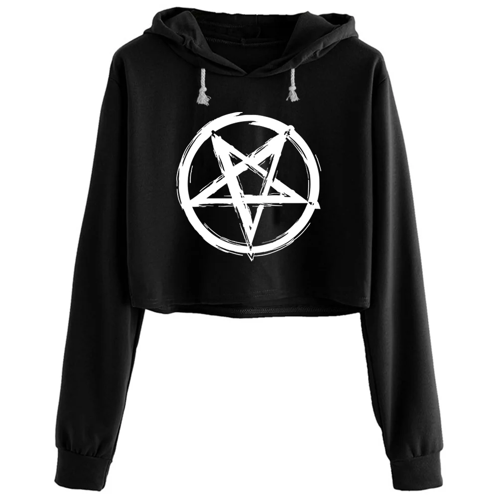 

Pentagram Crop Hoodies Women Grunge Harajuku Anime Emo Pullover For Girls
