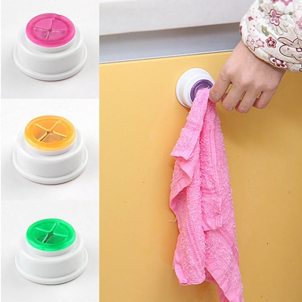 

3pcs Towel Cloth Hanger Hook Self Adhesive Push In Type Kitchen Dishcloth Bathroom Tea Towel Grip Holder(Rose Red, Green, Orange