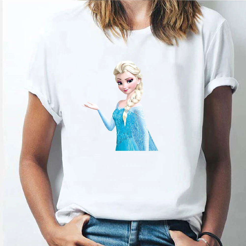 

Disney T-shirt Frozen Aisha Women's Tops Cartoon Korean Version Cute Sisters Couples Kawaii White T-shirt Summer Casual Clothing