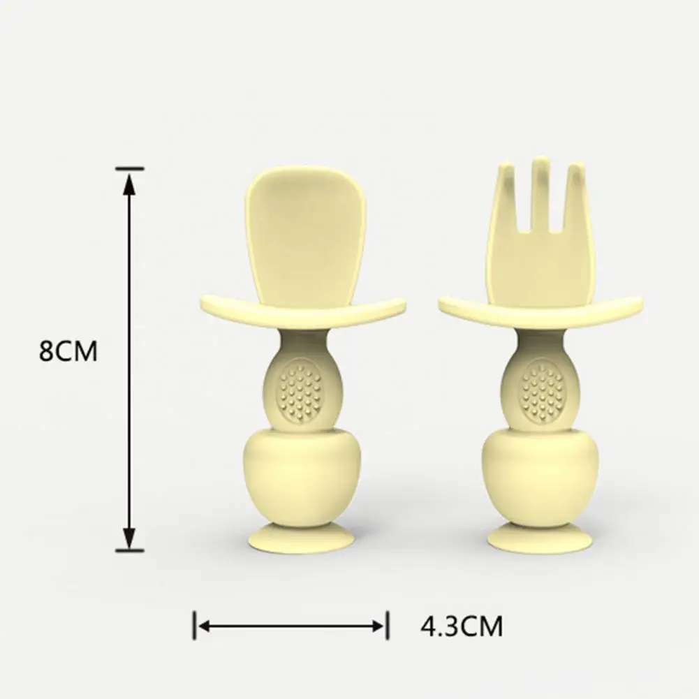 

1Set Children Spoon Fork Smooth Surface No Burr Food Grade Material Baby Solid Feeding Spoon Set Grow up Utensils