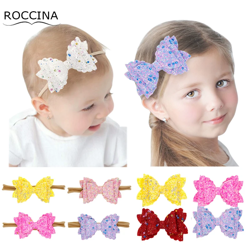 

1PC Gillter Bow Headband Baby Girl Hair Clips Princess Shinny Hair Bow Hair Accessories Infants Headwear Elastic Turban Headwrap