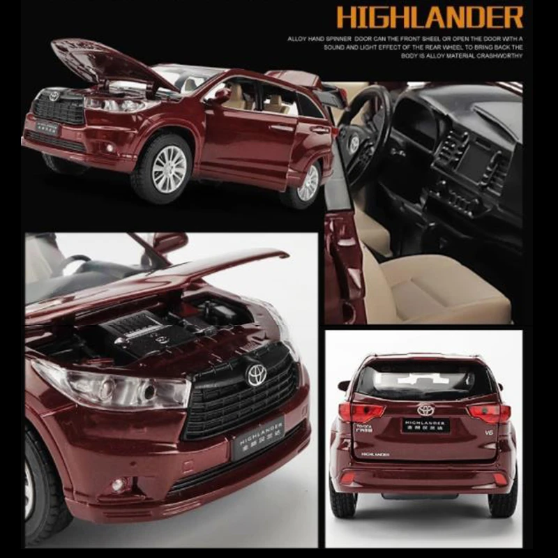 1:32 TOYOTA Highlander литья под давлением сплав модель автомобиля игрушка высокая имитация металла SUV модель 6 дверей может быть открыт подарок для детей Рождество