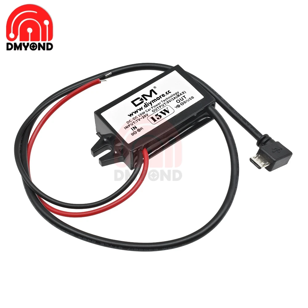 DC преобразователь от 12 В до 5 3 А понижающий модуль питания Micro USB
