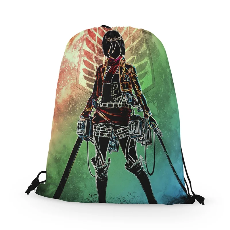 

Anime Attack on Titan Scouting Corps Wings Drawstring Bag Black Canvas Backpack Fashion Portable Storage Bag for Men/Women