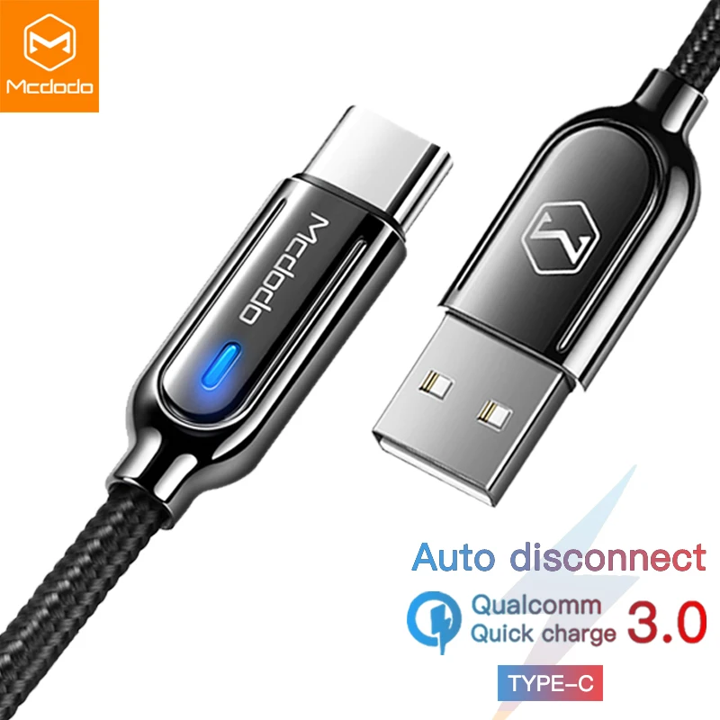 10 шт./лот Mcdodo кабель usb type C для samsung S10 9 One Plus HUAWEI Быстрая зарядка телефонный кабель USB C автоматическое отключение провода зарядного устройства