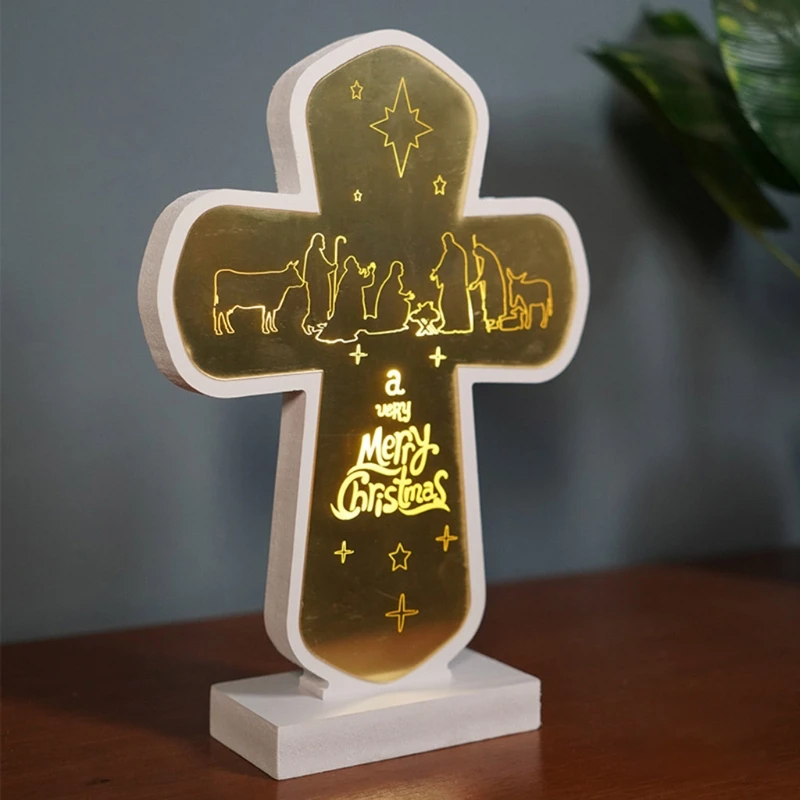 

New Christmas LED Cross Light Ornaments Xmas Party New Year Wall Pendant Birthday Gifts Housewarming Home Decorations