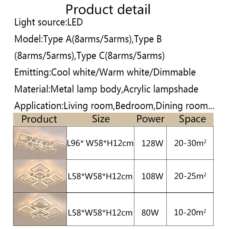 Lámpara LED de techo moderna para sala de estar, dormitorio, cocina, iluminación interior, Lustre