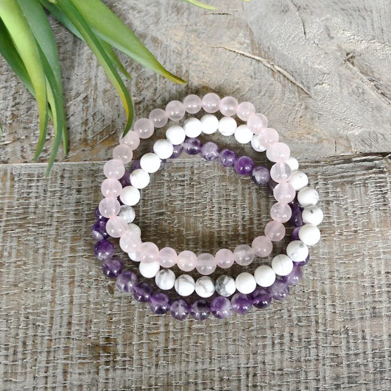 Женский браслет Howlite розовый Q-uartz и аметист 6 мм лечебный камень бисер на запястье