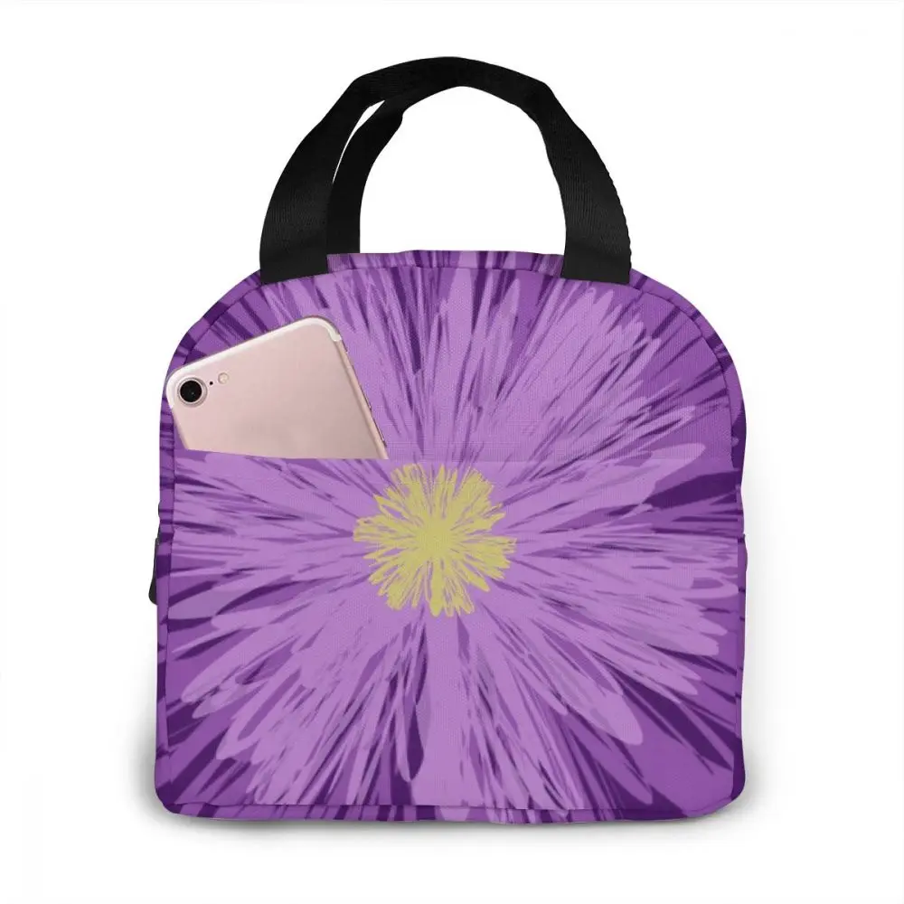 Изолированная сумка для ланча тепловые сумки тоут с фиолетовыми цветами