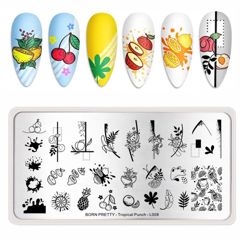 

BORN PRETTY Fruit Leaves Stamping Plates Gemetory Flower Summer Nail Stamping Template DIY Image Printing Plates Stencils Tool