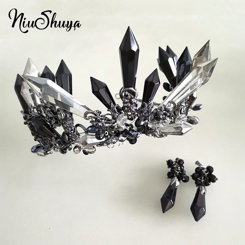 

NiuShuya Luxurious Handmade Black Crystal Wedding Headband Queen Party Bridal Tiara Hair Accessories Jewelry Headwear Crowns