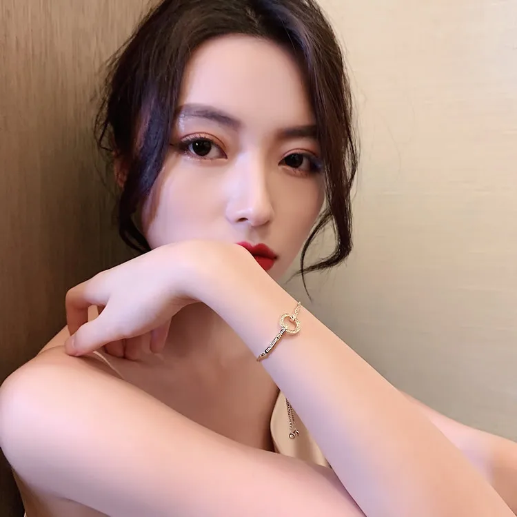 

korean Luxury Shiny CZ Zircon Charm Bracelet Bangles Women Jewelry Adjustable Chain Round Circle Bracelets Wedding Party Gift