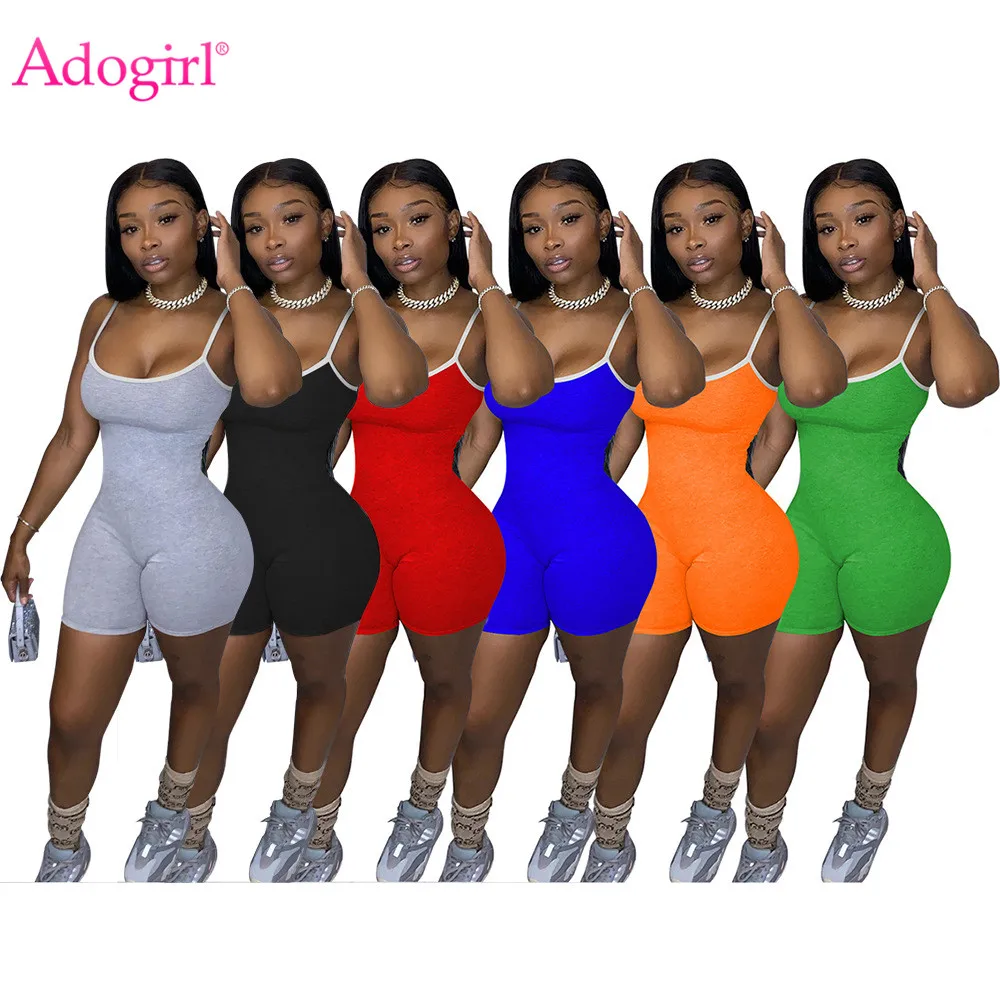 

Adogirl Casual Color Patchwork Cami Jumpsuit Women Spaghetti Straps Bodycon Shorts Playsuit Fashion Onesies New Romper Overall