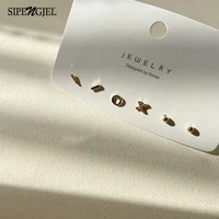 sipengjel silver color zircon stud earrings set for women simple geometric cute korean piercing earrings for women jewelry