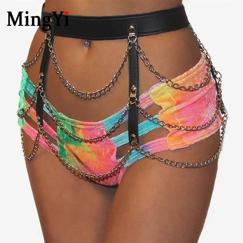 Женский кожаный ремень Goth в стиле панк серебристый с металлической цепочкой для