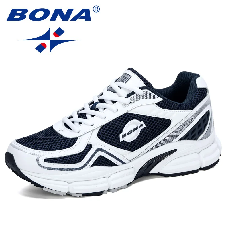Мужские кроссовки BONA кожаная сетчатая спортивная обувь для бега легкие