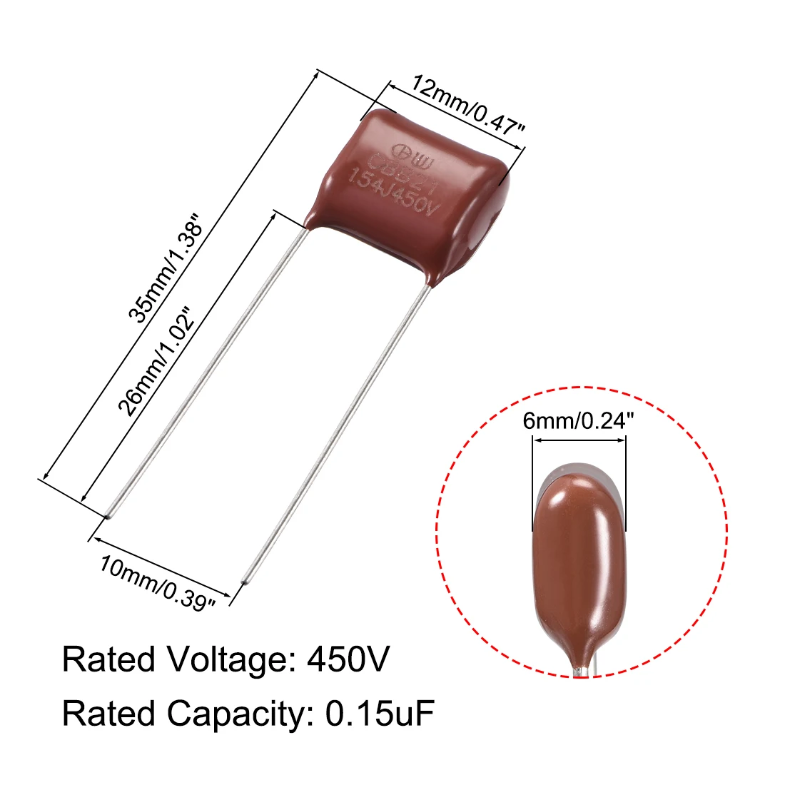 

uxcell CBB21 450V Metallized Polypropylene Film Capacitors for Electric Circuit Energy Saving Lamp 450V 0.15uF 50pcs