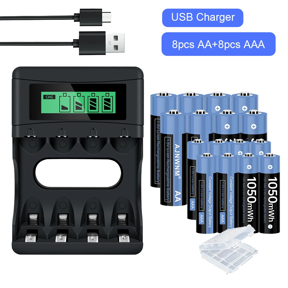 AJNWNM 1 5 V AAA литиевая аккумуляторная батарея mwh + AA перезаряжаемая v 3400mWh зарядное