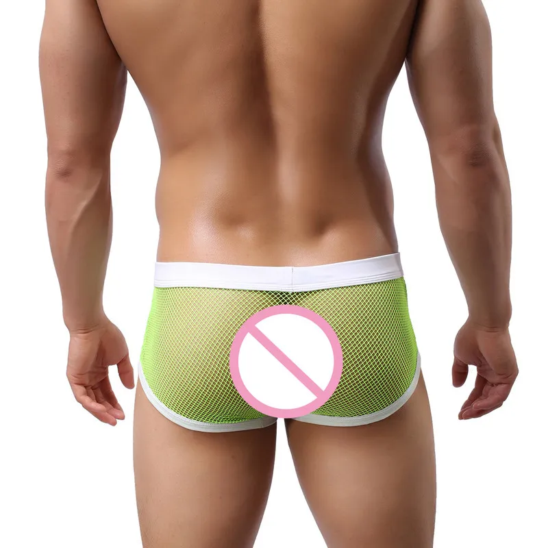 Сексуальное мужское нижнее белье боксеры трусы с низкой талией сетчатые