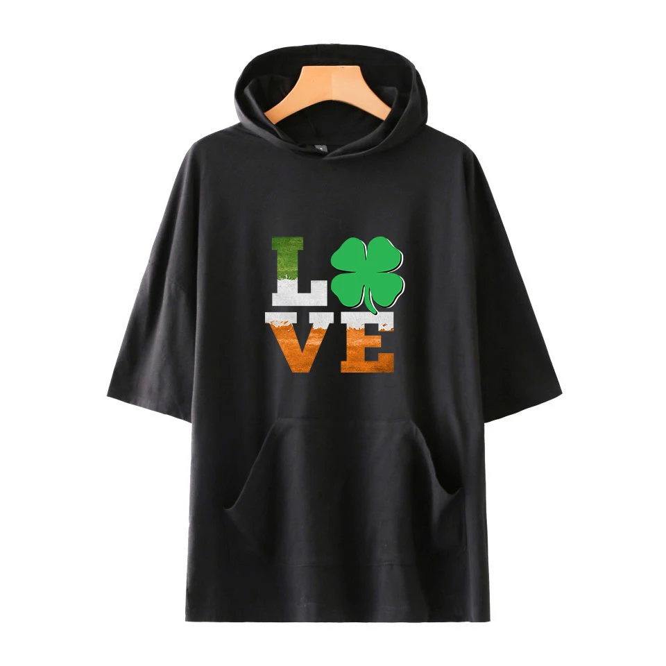 

St.Patrick's Day Hooded T-Shirts Unisex Summer Short Sleeve T-shirts Hot Sale Casual Streetwear Letter Printing Clothes