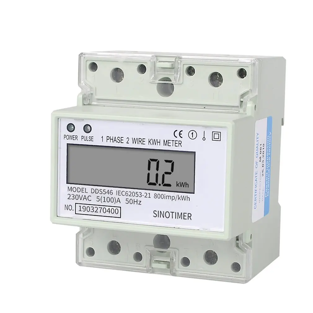 

SINOTIMER DDS546 Family Single Phase 2 Wire Digital Power Meter Electric Energy Meter Din Rail 5 (100) A 230V AC