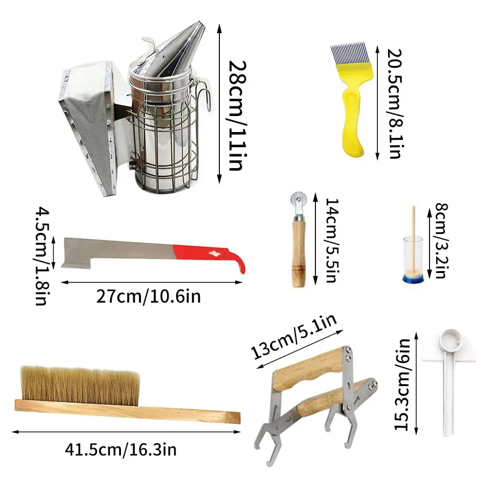 

10PCS Stainless Steel Beekeeping Tools Equipment Kit Accessories Set Bee Hive Starter Kit Beekeeper Supplies With Beehive Smoker