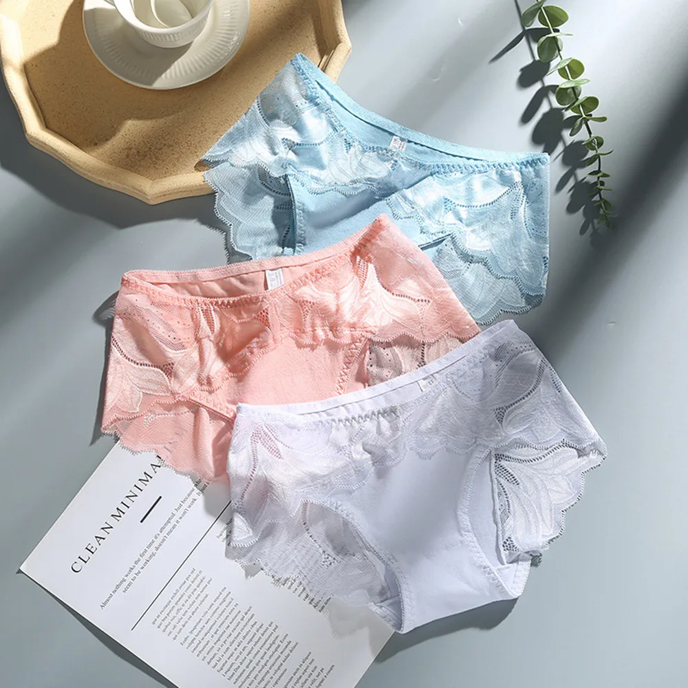 

3Pcs Panties For Woman Lace Panty Underwear Sexy Breathable Soft Lingerie Female Briefs Sexy Transparent Women's Underpants M-XL