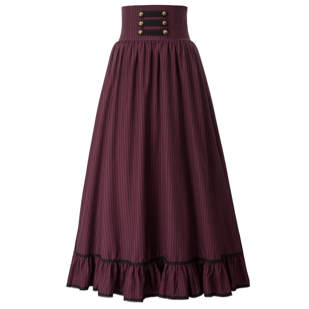

Women Skirt Summer Clothes Gothic Maxi Skirt High Waist Ruffled Hem A-Line Elastic Waist Vintage Pleated Casual Party Skirt