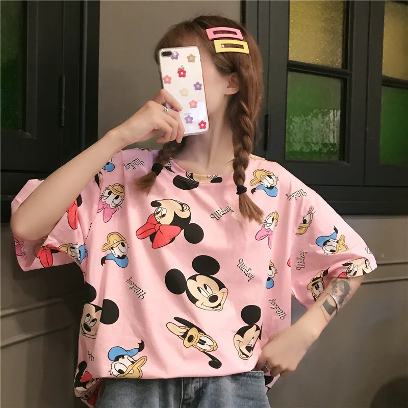 

Mickey Summer T Shirt Women Minnie Print Clothing White Loose Cartoon Big Size Tshirt Casual Fashion Tee Shirts Cute Tops New