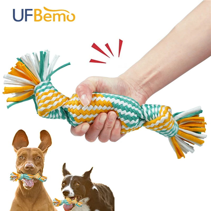 

UFBemo Dog Toys Squeaky Chew Toy for Dogs Bite Resistant Interactive Ball Bone Cotton Rope Durable for Pet Training Puppy Play