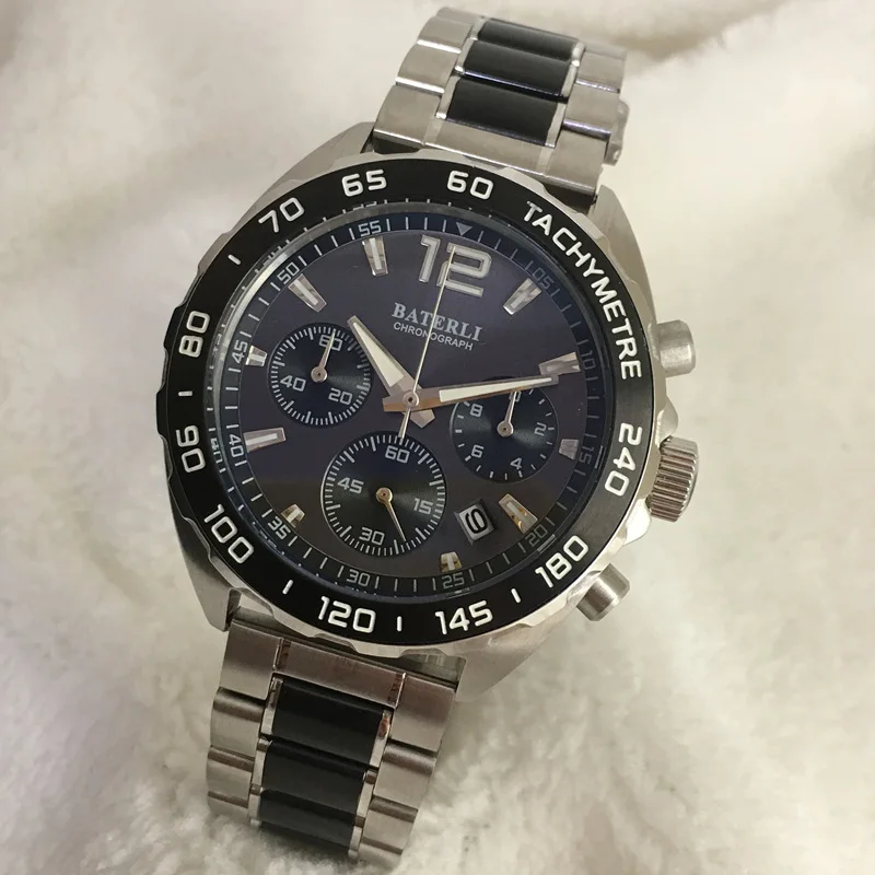 Часы наручные мужские с хронографом японские кварцевые однотонные из