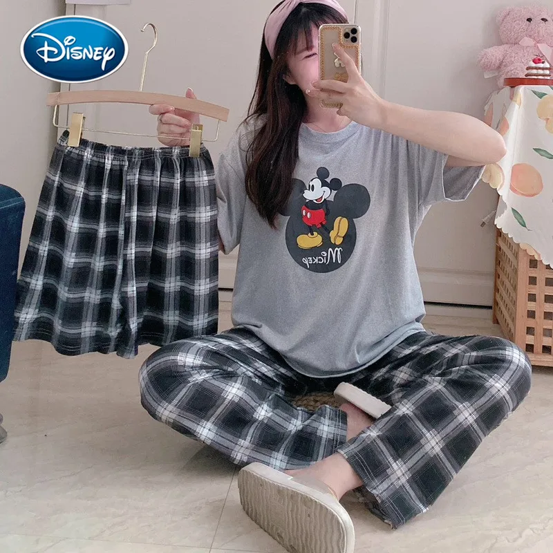 

Disney Mickey print summer pajamas Girl cute home clothes thin spring autumn short-sleeved trousers shorts 3pcs cartoon suit