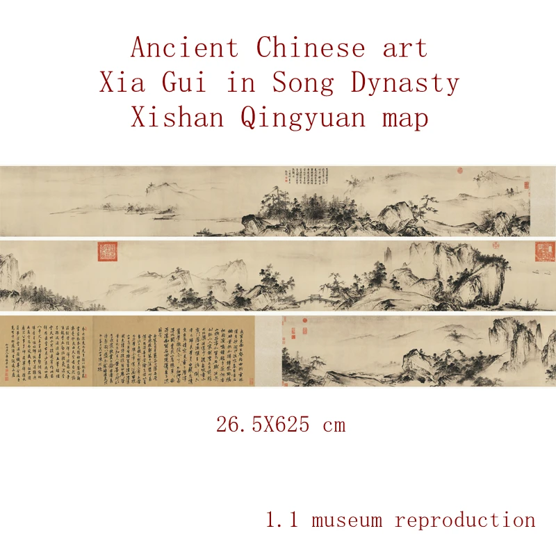 

decoration murale chambre Ancient Chinese art 1.1 museum reproduction Xia Gui in Song Dynasty Xishan Qingyuan map 26.5X625 cm