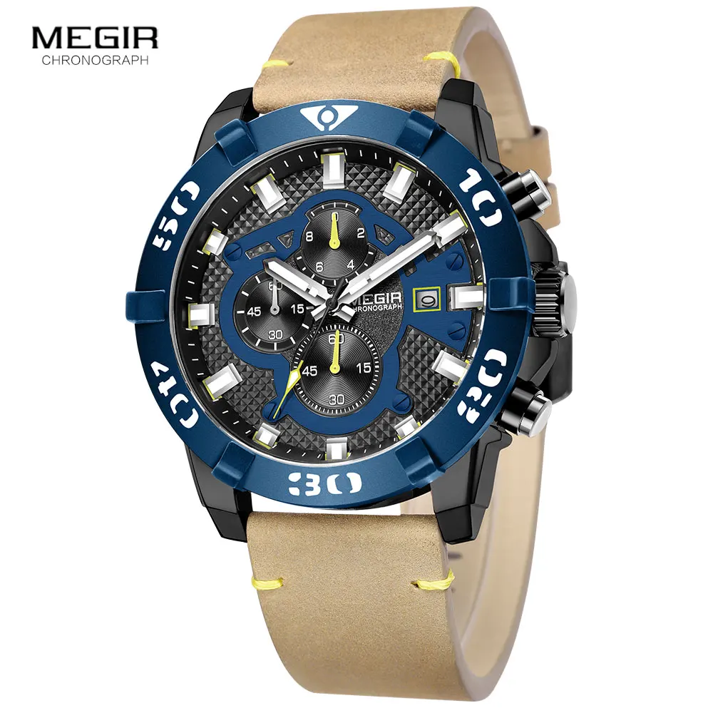 

MEGIR Watches for Men Luxury Top Brand Chronograph Watch Man Waterproof Leather Strap Sport Watch Relogios Masculino Часы Reloj