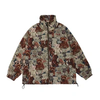 cartoon large wind proof retro jacket with feminine bear support masculine casual hip hop harajuku loose tops winter jacket new