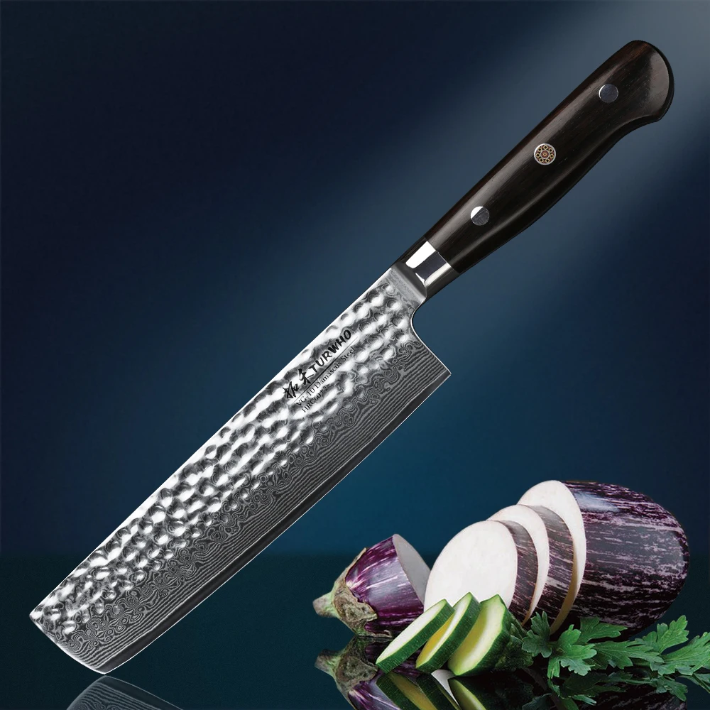 

TURWHO 7 inch Lady Nakiri Knife Japanese Damascus Steel Vegetable Knife Kitchen Knife Cleaver Sharp blade Utility Cooking Knives