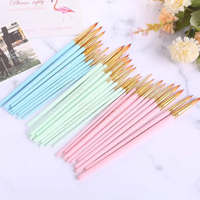 12Pcs Round Pointed Spike Tip Oil Painting Brushes Nylon Hair Artists Watercolor Paintbrushes Drawing Pen Tools Set | Канцтовары для