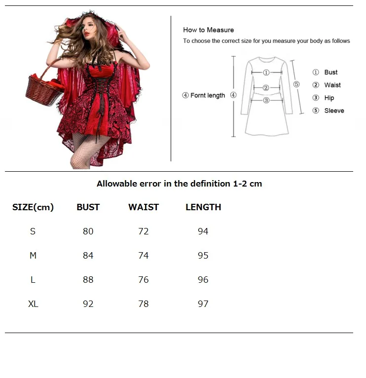 Little Red Riding Hood Costume Halloween Fantasia Fancy Dress Party Fairy Tale Cosplay Outfit For Adult Women | Тематическая одежда