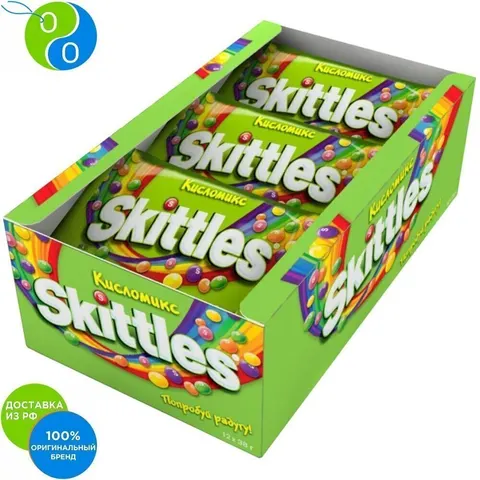 Skittles жевательные конфеты в сахарной глазури Кисломикс 12 шт 38 гр - изображение