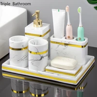 nordic resin washing tools lotion bottle toothbrush holder tooth mug soap dish cotton swab box tray bathroom accessories set