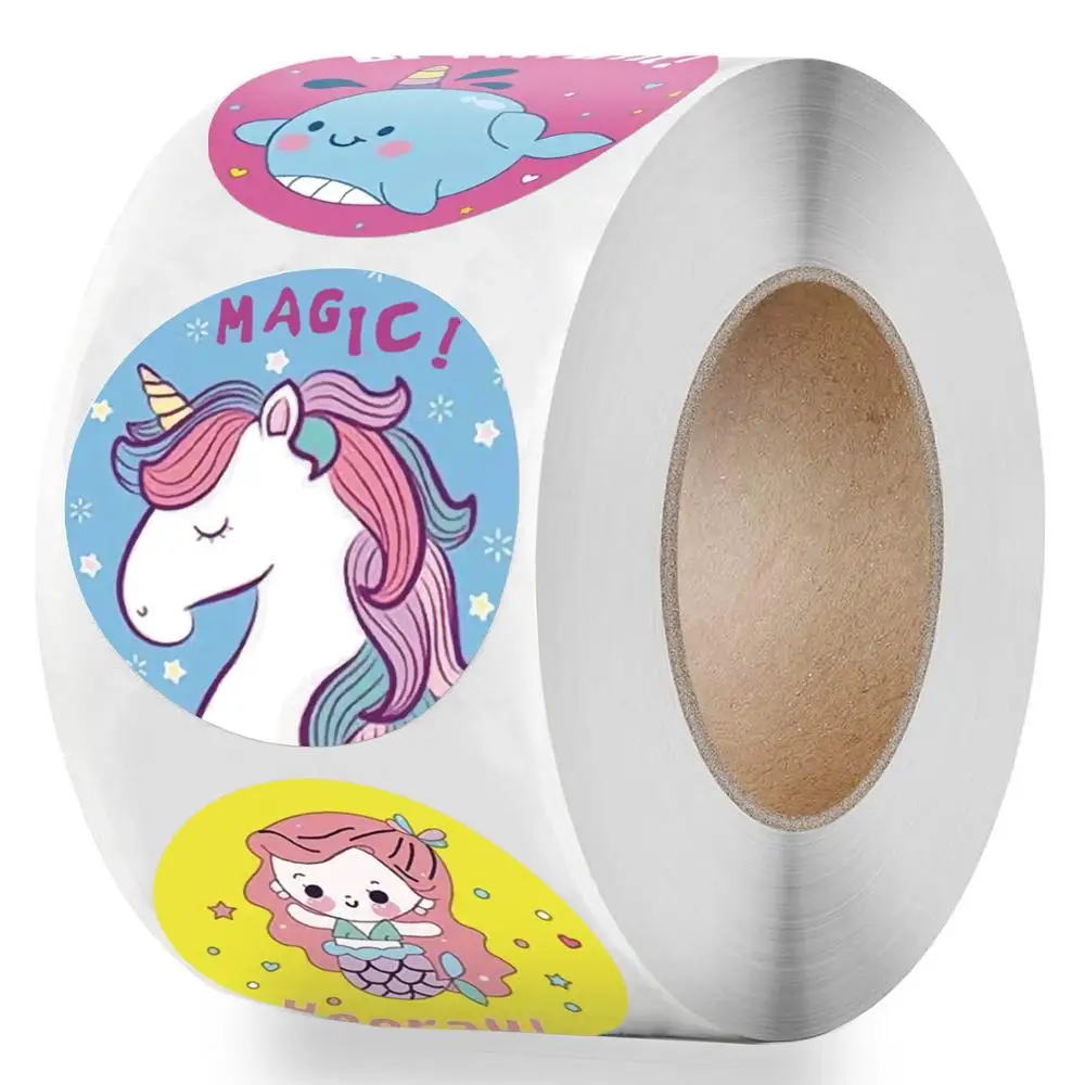 

Reward Sticker for Kids Mermaid Unicorn Animal Cute Pattern 500pcs/roll 1 inch 8 Designs School Teacher Supplies Child Sticker